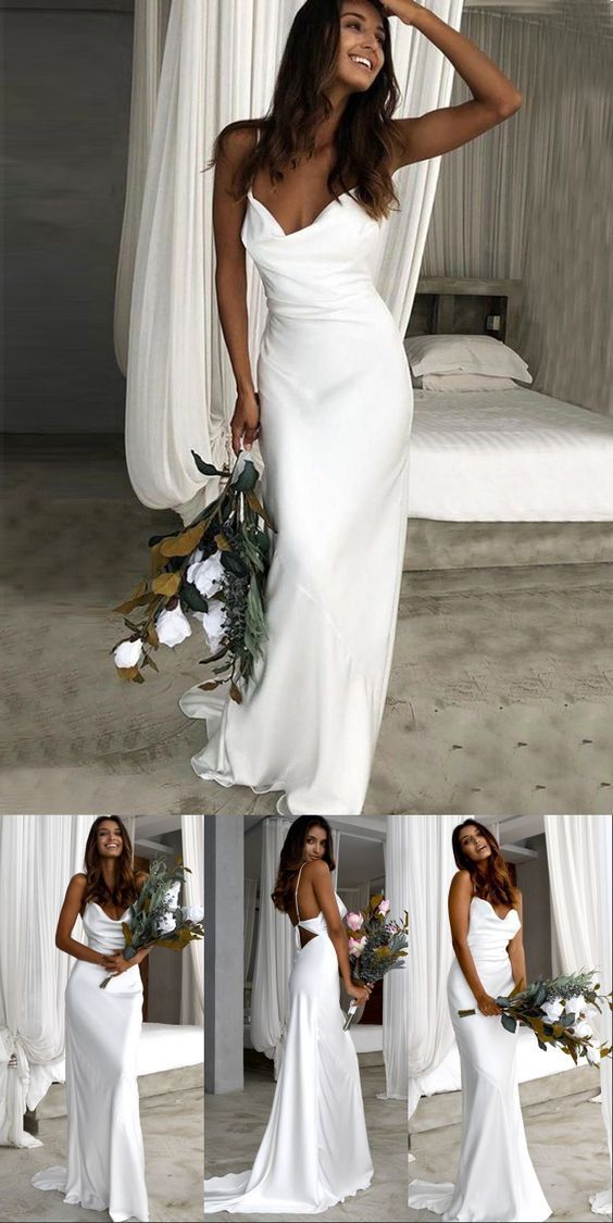 Casual Simple Silk Wedding Dress with Open Back