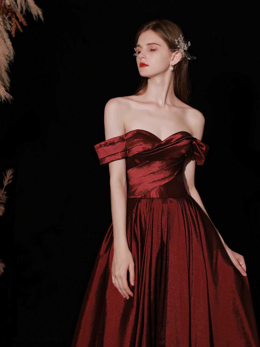 Classy Off The Shoulder Long Maroon Prom Dress