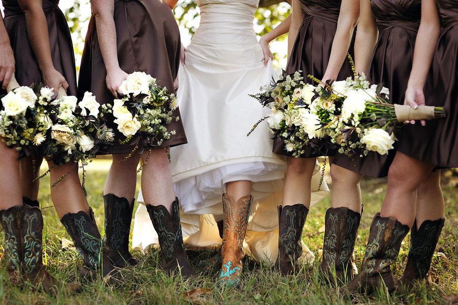 Coffee Color Short Country Style Strapless Bridesmaid Dresses with Boots,20081825