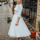 Country style Round Neck Polka Dots Tea Length Pin Up 50s Wedding Dress with Sleeves,GDC1516