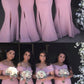 Dusty Pink Mermaid Side Slit Simple Off Shoulders Bridesmaid Dresses,GDC1077