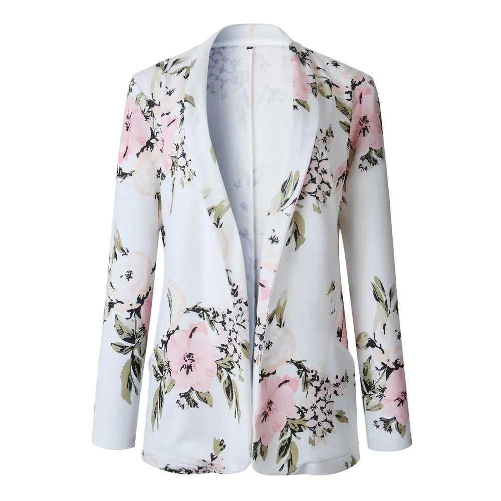 Elegant Blazer Women Floral Long Sleeve Blazer Notched Collar Coat Female Outerwear