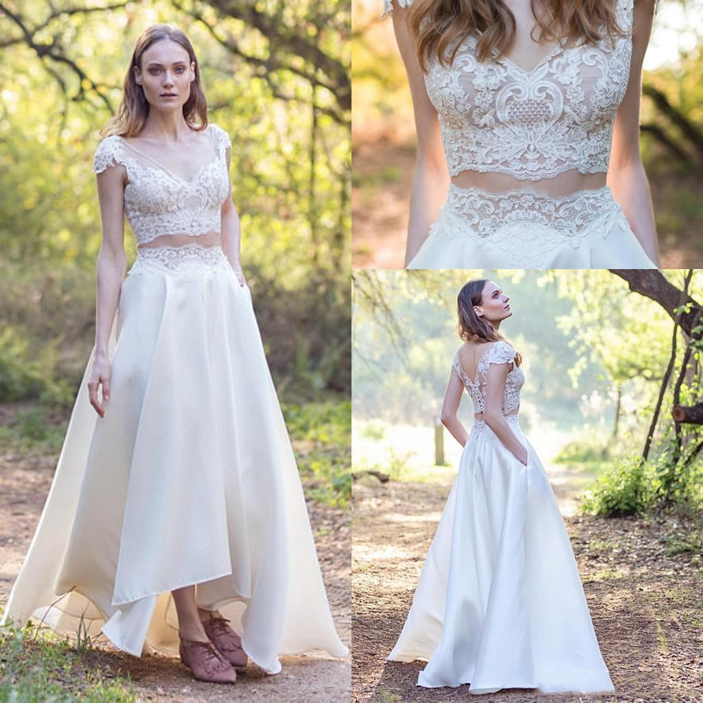 Elegant Lace Cap Sleeves Two Piece Wedding Dress, A-line Bridal Separates,20082676