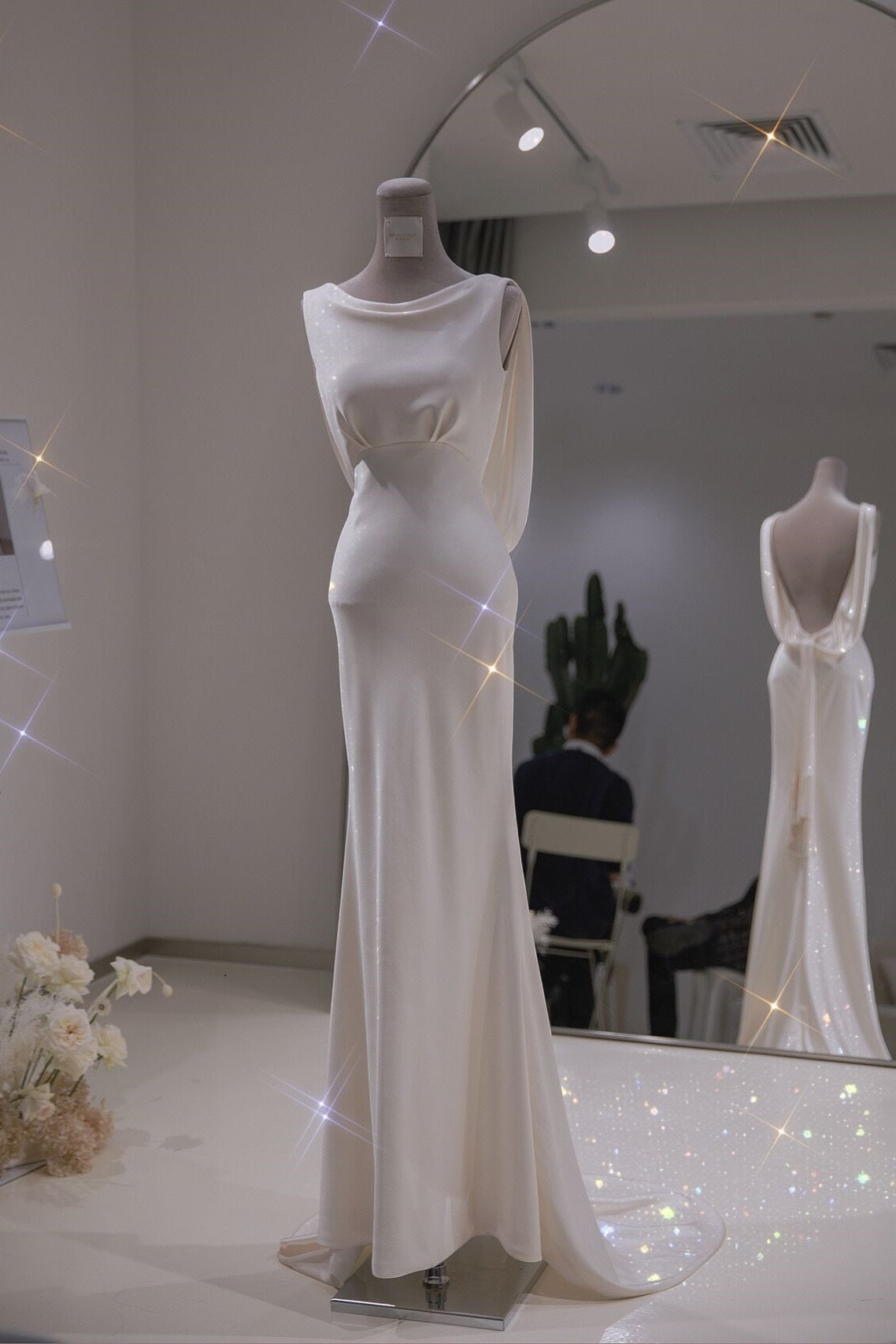 Elegant Simple Silk Wedding Dress with Low Back