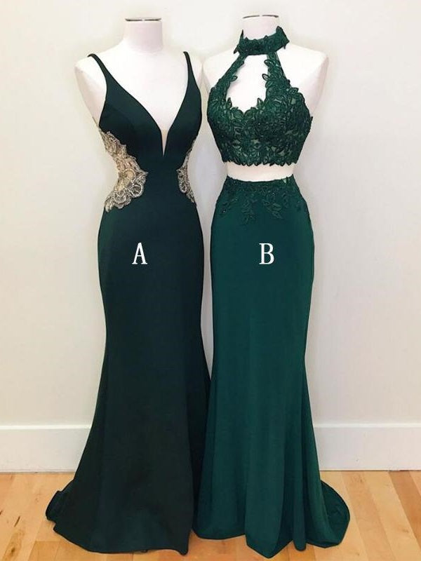 Emerald Green Prom Dress, Two Piece Prom Dress, Sheath Long Evening Party Prom Dress,GDC1098
