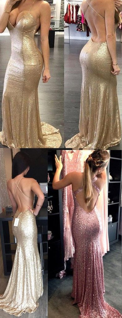 Sexy Prom Dress Backless Prom Dress Gold Sequin Formal Dress Robe De Soirée Dos Nu,Fs039