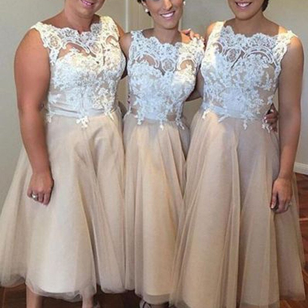 Champagne Bridesmaid Dresses,Short Bridesmaid Dresses,Tea Length Bridesmaid Dresses,FS052