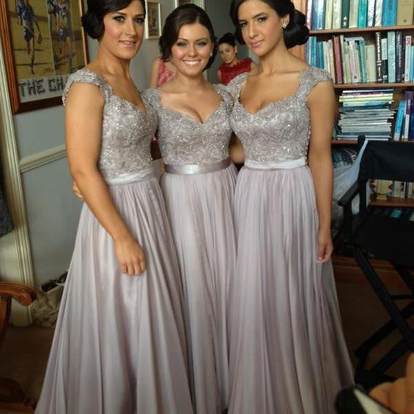 Grey Bridesmaid Dresses,Long Bridesmaid Dresses,Lace Top Bridesmaid Dresses,Dresses to Wear to a Wedding,FS055