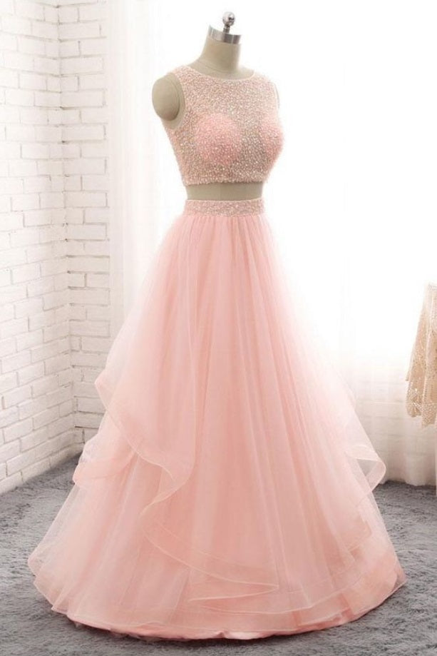 Fairy Blush Pink Two Piece Long Prom Dress 8th Grade Formal Dress,21121301