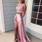 Fashion Dusty Pink 2 piece Slit Prom Dress with Pockets,GDC1039