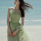 Flowy Sage Green Boho Beach Wedding Dress