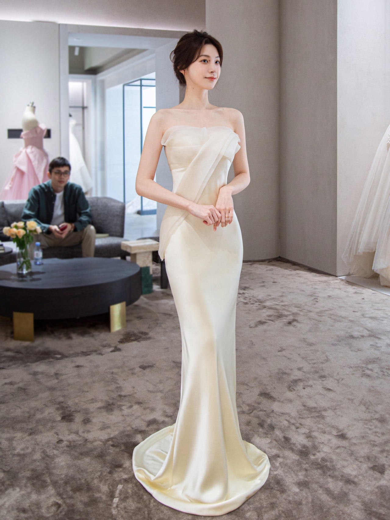 Flowy Simple Sheath Silk Wedding Dress