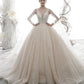 Glitter Light Champagne Plunge V Neck Sleeveless Ball Gown Wedding Dress #21011209