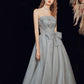 Glitter Strapless Gray Long Prom Dress