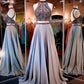 Gray Two Piece Long Prom Dress with Sparkly Beading,MA163