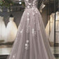 Grey Jewel Neck Cap Sleeves A-line Prom Dress,Robe de Bal,GDC1338