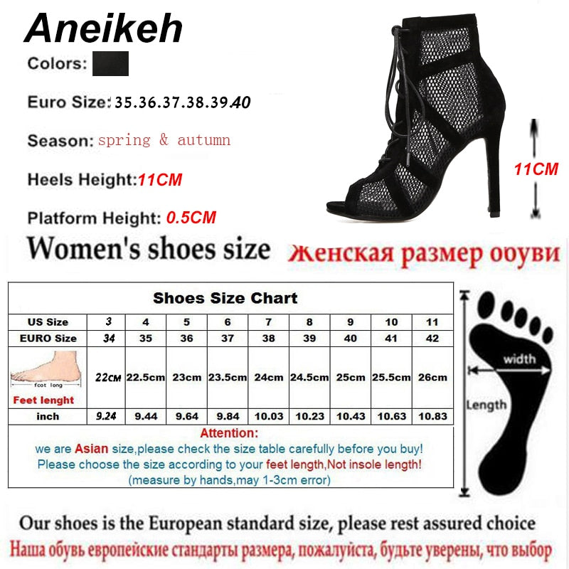 Fashion Basic Sandals Boots 2023 - Women High Heels Pumps Sexy Hollow Out Mesh Lace-Up Cross-tied Boots Party Shoes 35-42 - ladieskits - boot
