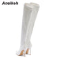 NEW  Fashion Striped 11CM Thin Heels Ladies  Boots 2023 Spring Sexy Over-the-Knee Side Zipper Slip-On Pointed Toe  Shoes - ladieskits - boot
