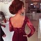 Burgundy Prom Dress,Long Sleeve Prom Dress,Burgundy Wedding Dress,Long Prom Dress,SSD012