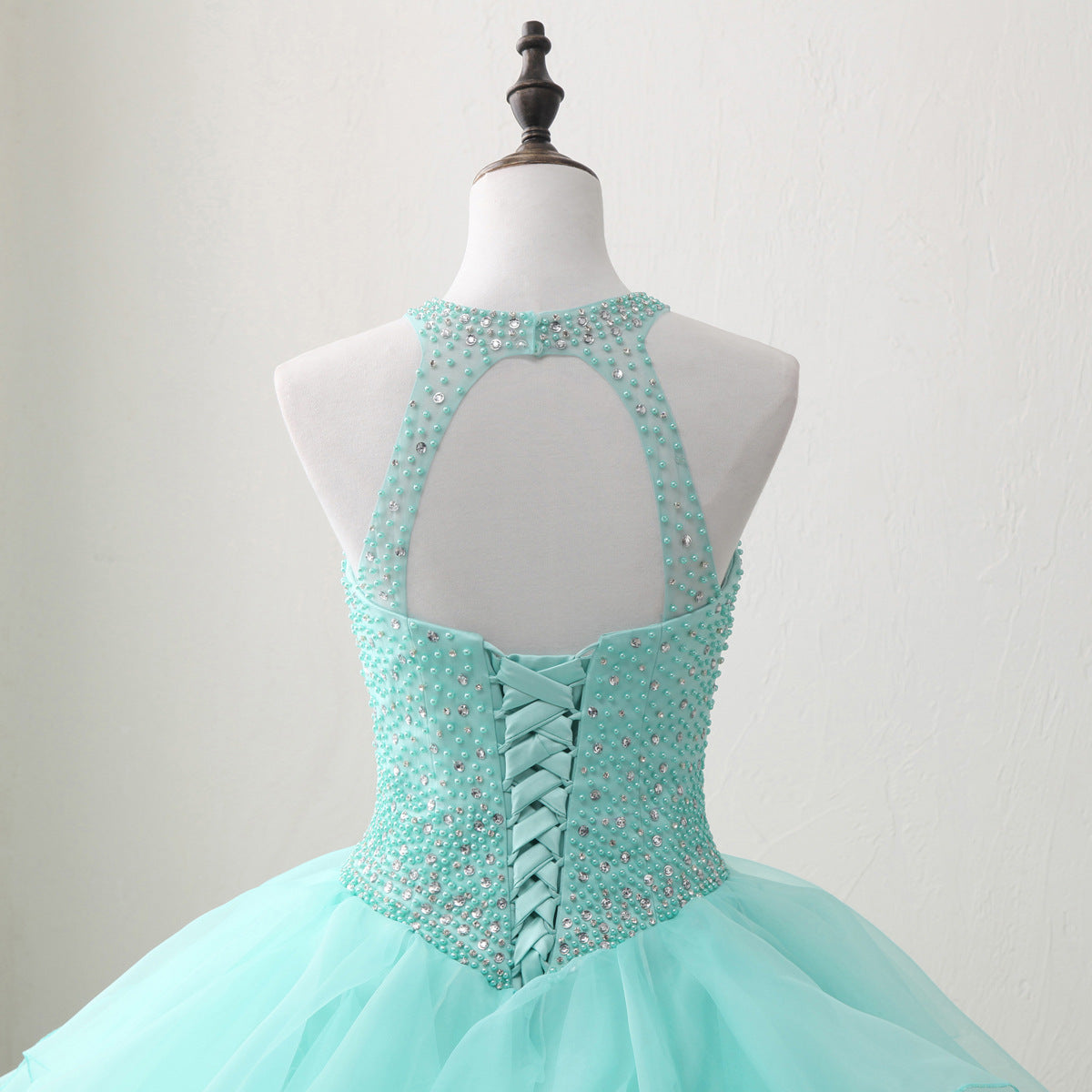 Halter Neck Open Back Mint Quinceanera Dresses Mexican Ball Gown Prom Dress #21011217