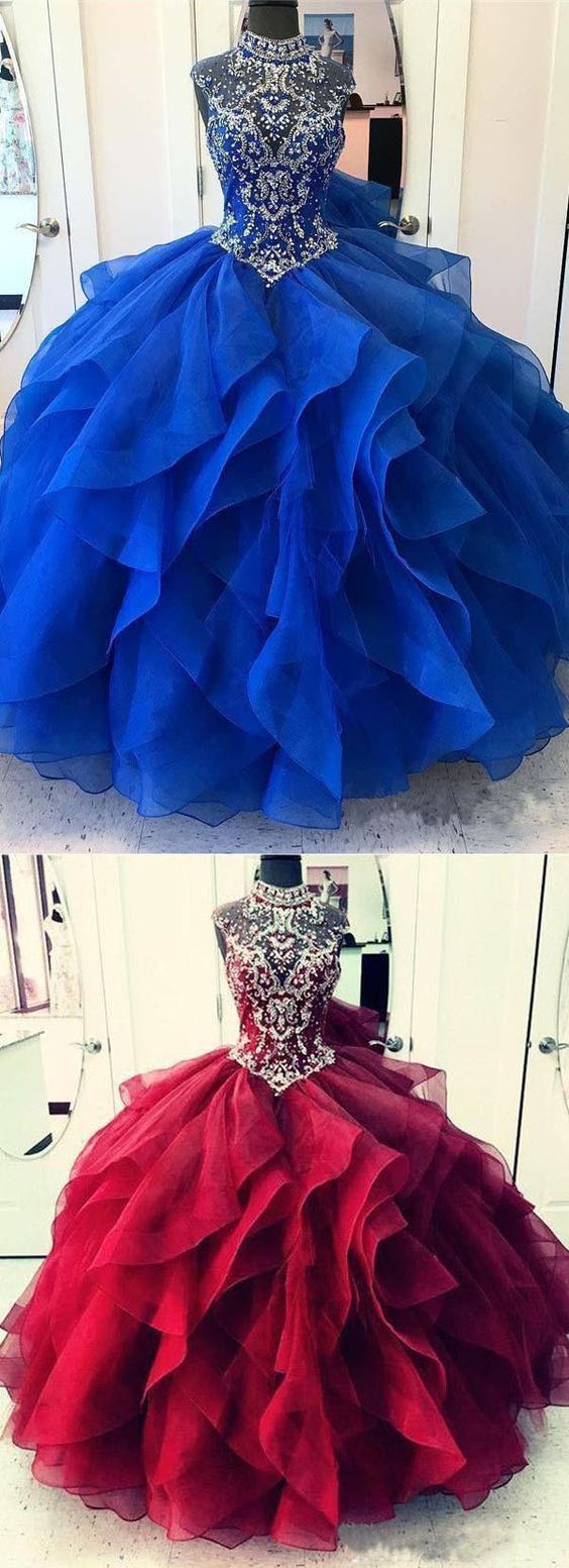 Royal Blue Halter Ruffles Sparkly Ball Gown Quinceanera Dresses,Prom Dress,GDC1239