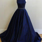 Halter Satin Poofy Navy Blue Ball Gown Prom Dress with beading waist,GDC1199