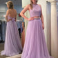 Lavender Two Piece Halter Prom Dress 2 Piece Graduation Dress#21042001