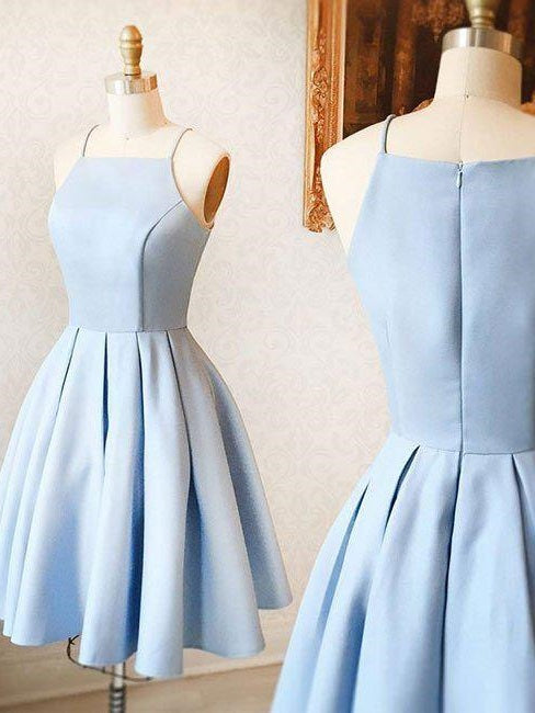 Light Blue Short Knee-Length Bridesmaid Dresses Light Blue Short Prom Dress 18021601