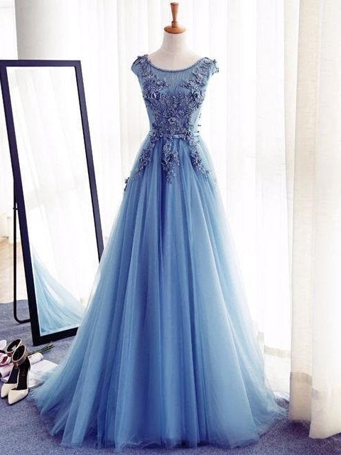 Blue Prom Dress,Modest Prom Dress,Robe De Bal,Formal Dresses,Long Prom Dress,MA003
