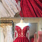 Ball Gown Prom Dress,Red Prom Dress,Off Shoulder Prom Dress, Long Sleeve Prom dress,MA008