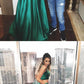 Emerald Green Prom Dress,Two Piece Prom Dress,Crop Top Prom Dress,Robe De Bal,MA030