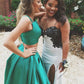 Emerald Green Prom Dress,Two Piece Prom Dress,Crop Top Prom Dress,Robe De Bal,MA030