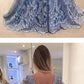 Blue Prom Dress,Lace Prom Dress,Long Sleeve Prom Dress,Backless Prom Dress,MA039