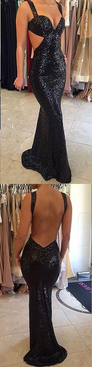 Black Prom Dress,Backless Prom Dress, Sequins Prom Gown,Sexy Prom Dress,Long Prom Dress,MA049