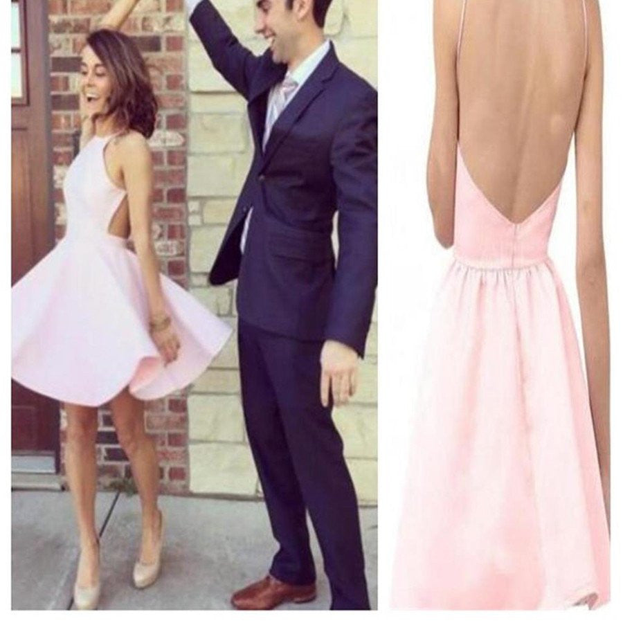 Short Prom Dress Pink Prom Dress Backless Prom Dress Short Homecoming Dress,MA050