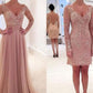 Dusty Pink Prom Dress, Prom Dress With Detachable Train, Long Sleeve Prom Dress ,Long Prom Dress,MA078