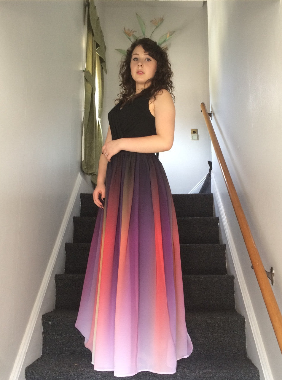 2019 Romantic Elegant Ombre Chiffon V Neck A Line Long Evening Dress Prom Dress,MA092