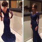 Lace Prom Dress,Navy Blue Prom Dress,Long Prom Dress,Prom Dress With Sleeves,MA113