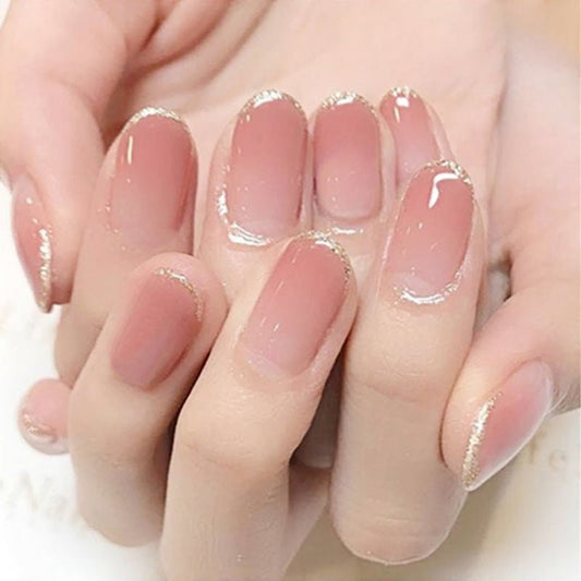 Gentle Pink French Tip Medium Squoval Press On Nails