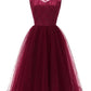 Maroon Retro Prom Dress Modest Lace Top Tulle Dress Short Homecoming Dress, 074B