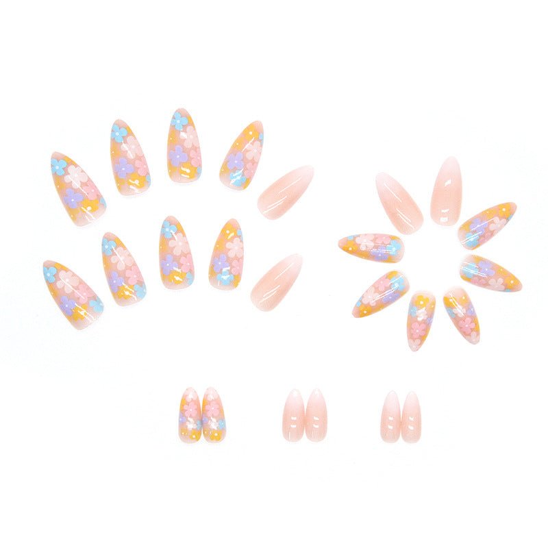 Multicolored Flowers Medium Almond Press On Nails