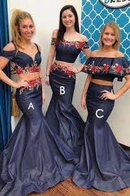 Navy Blue Mismatched Two Piece Long Mermaid Bridesmaid Dresses,20081812