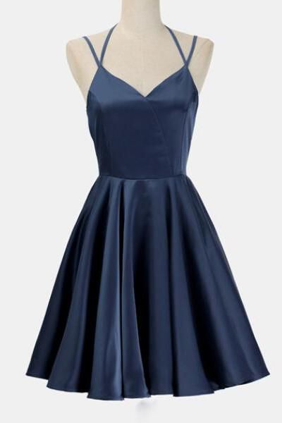 Navy Blue Short Bridesmaid Dresses  Simple Navy Blue Short Prom Dress Juniors Homecoming Dress GDC1317