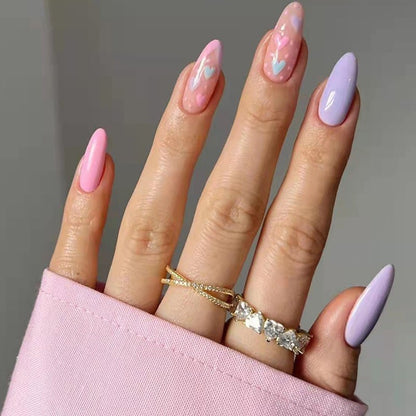 Bettycora Fancy Love Shaped Almond Press On Nails
