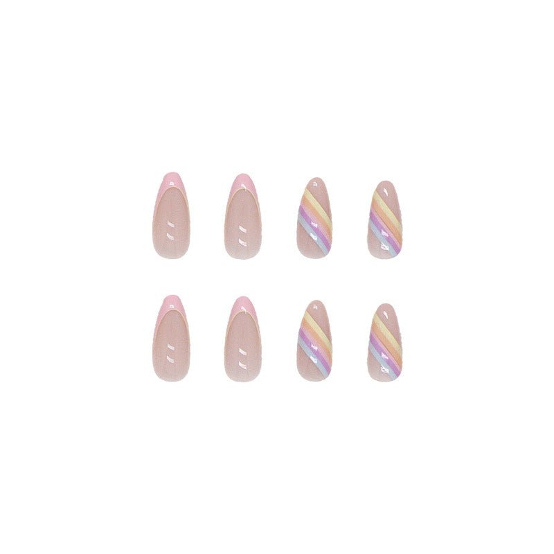Bettycora Multicolour Rainbow French Tip Almond Press On Nails