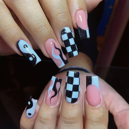 Bettycora Checkerboard Stylish Mix French Press On Nails