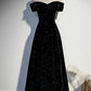 Off Shoulders Velvet Glitter Black Prom Dress