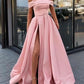 Off Shoulders Pink Simple Prom Dress 2021 A line Side Slit Prom Gown GDC1071