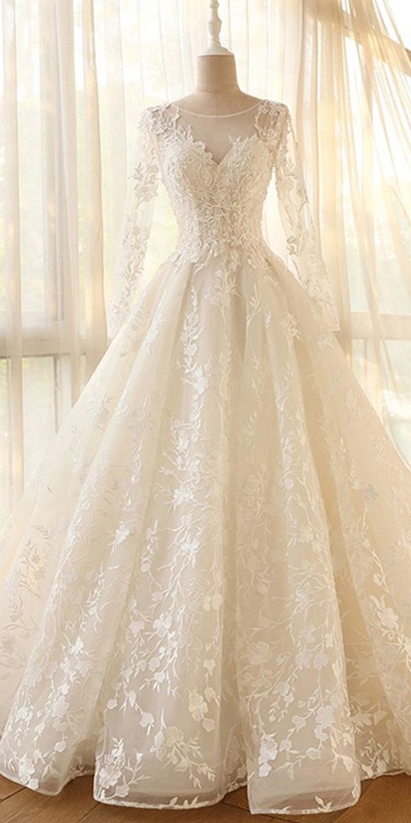 Glamour Modest Jewel Neck Modest Long Sleeve Ball Gown Wedding Dress,GDC1119