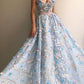 Princess Blue See Through Floral Spaghetti Straps A –line Prom Dress Formal Dress,GDC1245